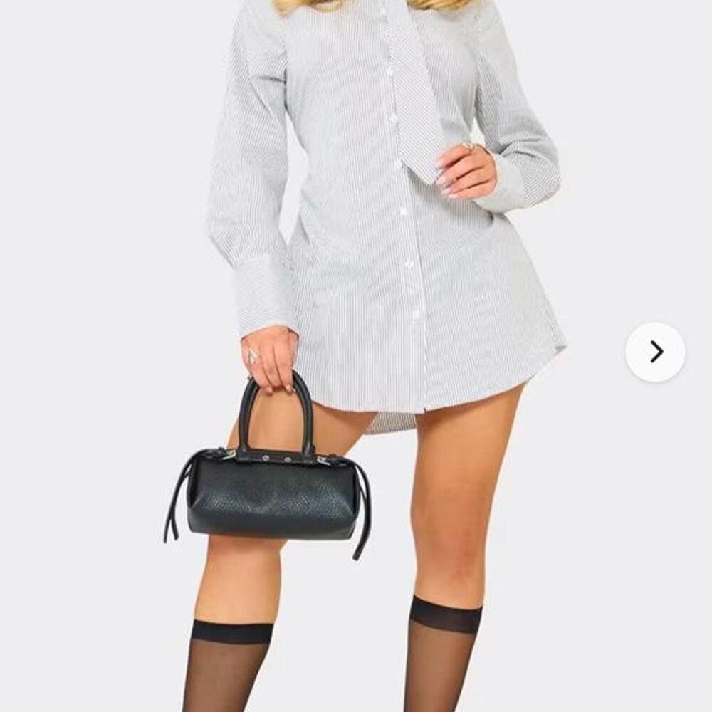 Ego black pinstripe tie shirt dress. Size 6. NWT